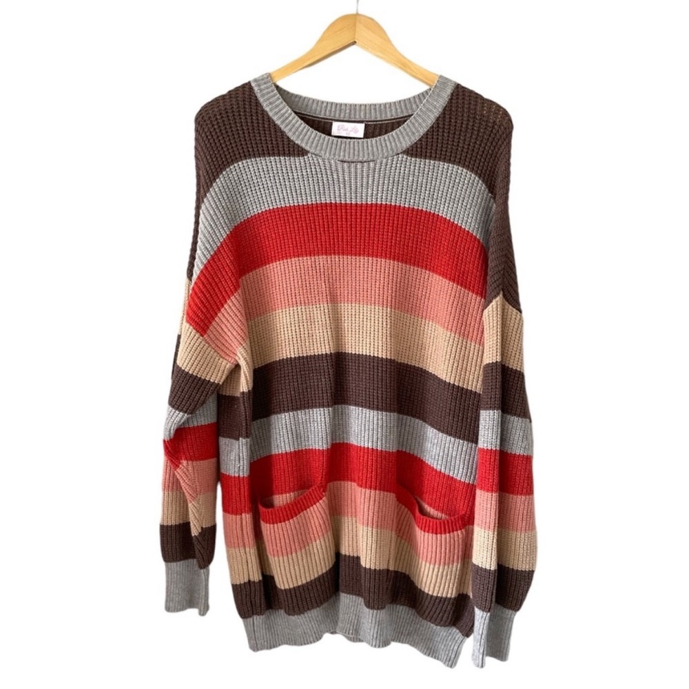 NWOT Pink Lily Multi-Colored Striped Tunic Sweater XXL